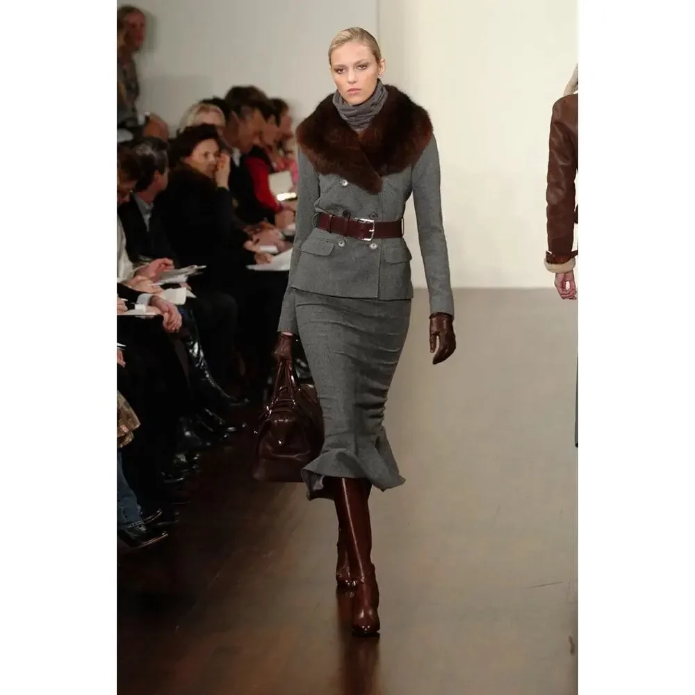 Ralph Lauren Purple Label Gray 100% Cashmere Trumpet Midi Skirt Runway 2005 8 - Picture 1 of 13
